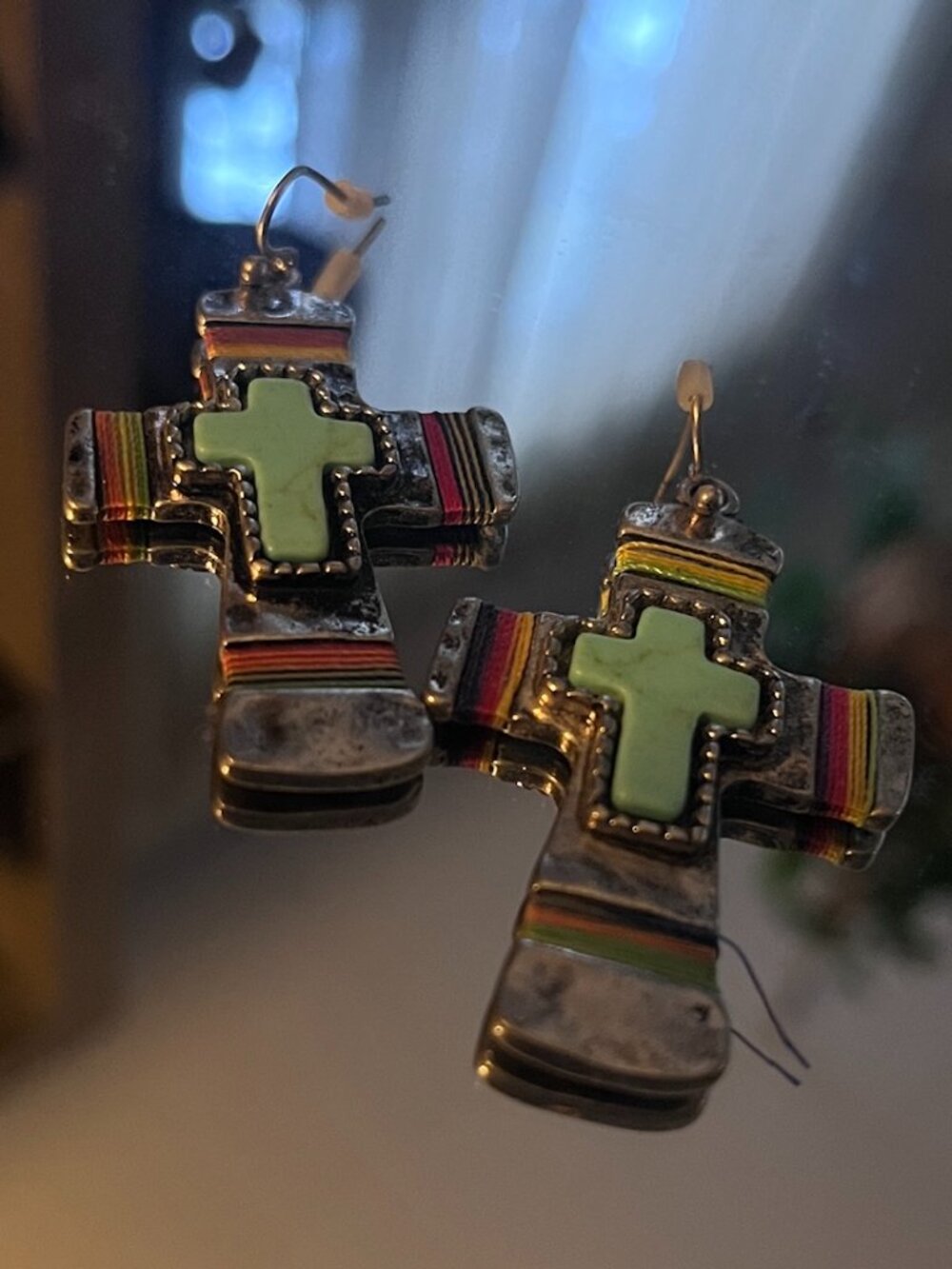 Western-style Turquoise Cross Earrings